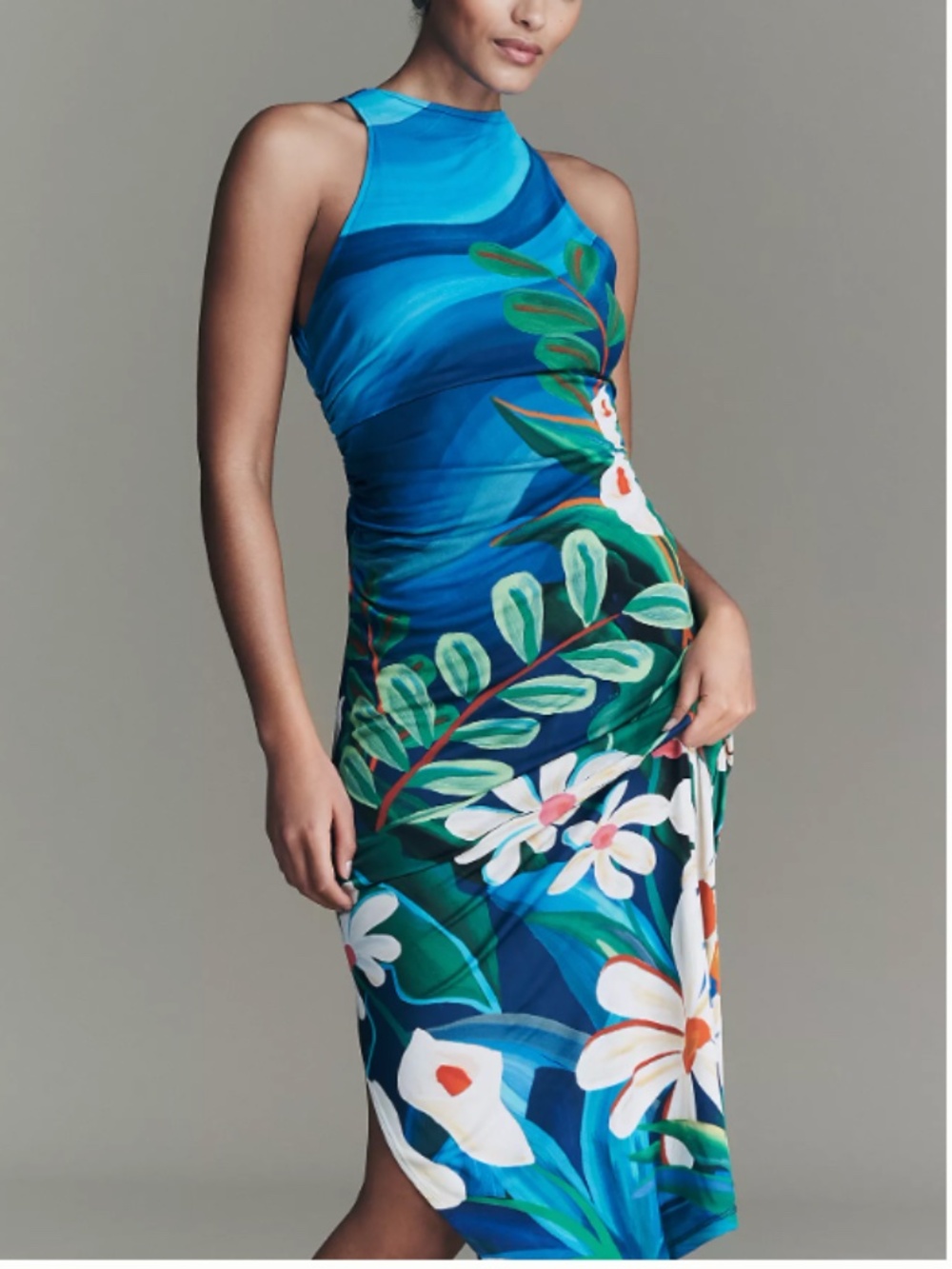Farm Rio x Anthropologie Printed Sleeveless Dress L Floral Wave NWT